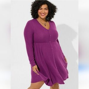 Torrid Purple Super Soft Plush At The Knee Hacci Front Placket Skater Dress 3